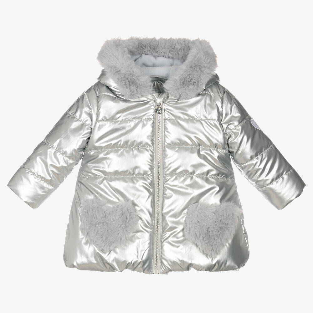 A Dee - Girls Silver Puffer Coat | Childrensalon