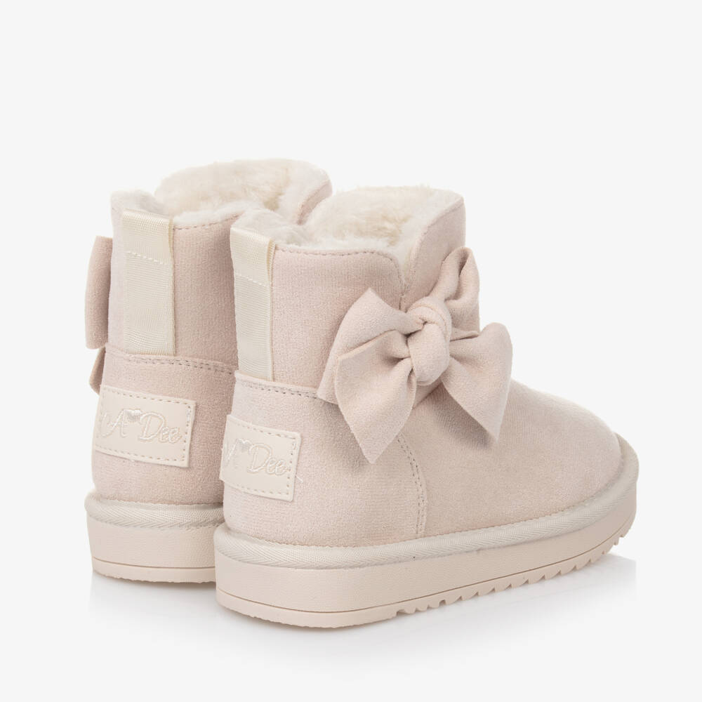 A Dee-Girls Soft Taupe Bow-Trim Boots | Childrensalon Outlet