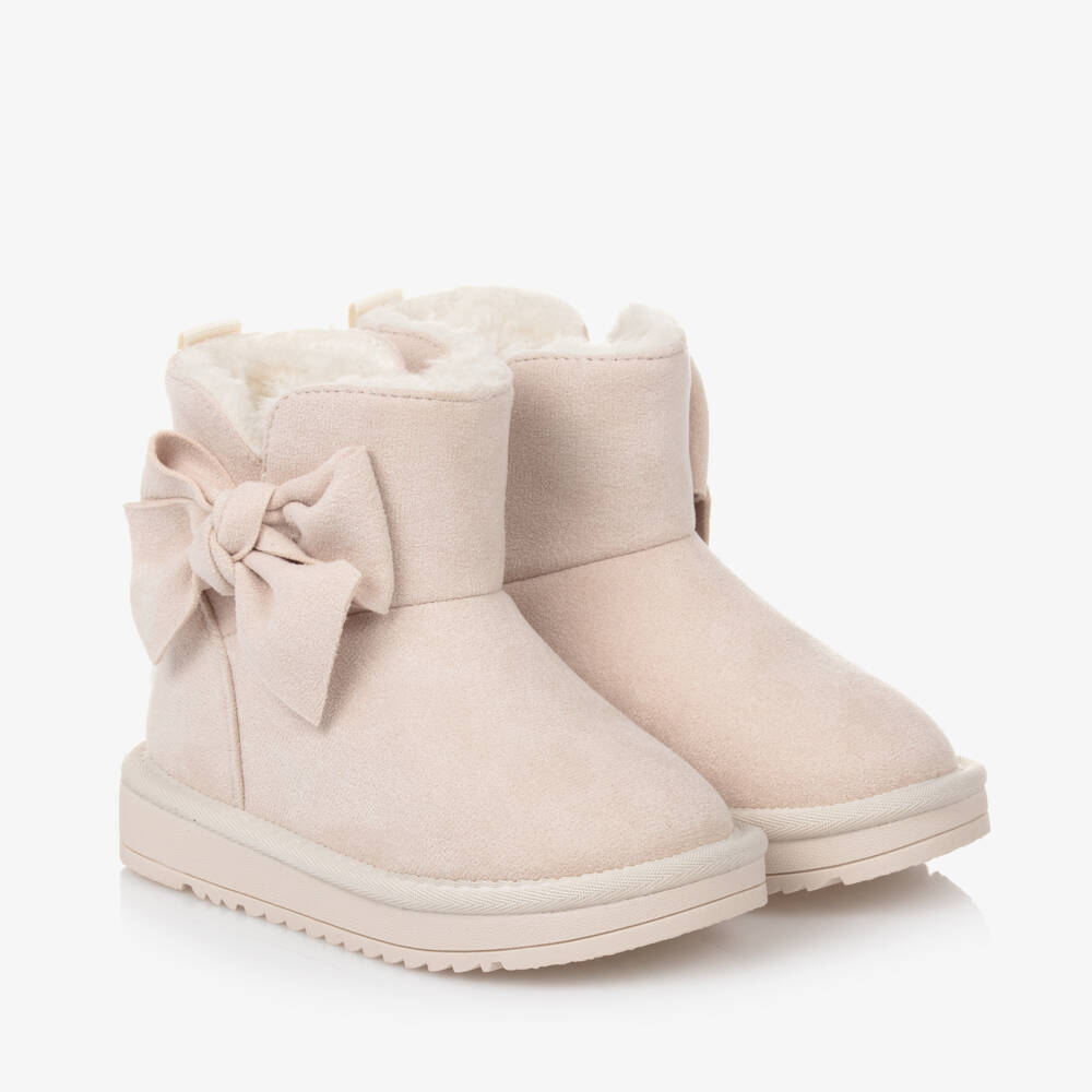 A Dee-Girls Soft Taupe Bow-Trim Boots | Childrensalon Outlet