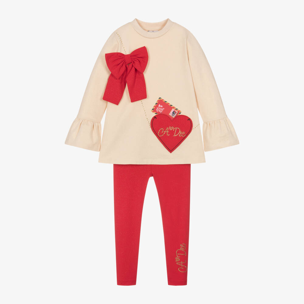 A Dee-Girls Sparkly Beige and Red Legging Set | Childrensalon Outlet