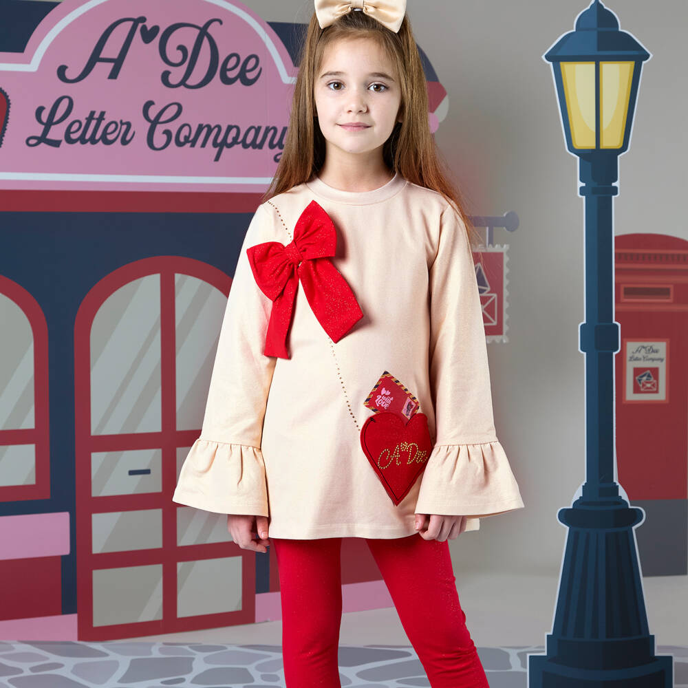 A Dee-Girls Sparkly Beige and Red Legging Set | Childrensalon Outlet