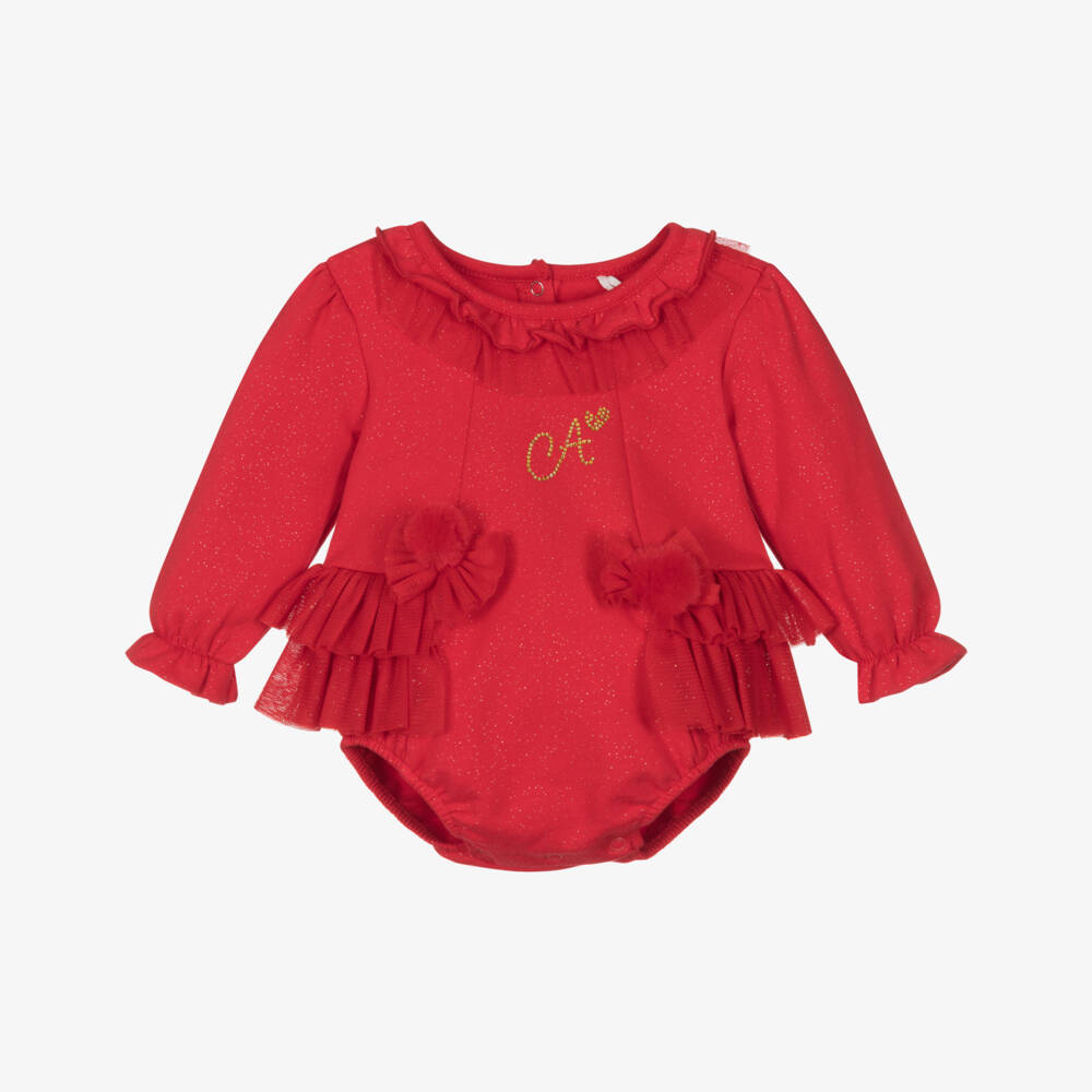 A Dee-Girls Sparkly Red Cotton Bodysuit | Childrensalon Outlet