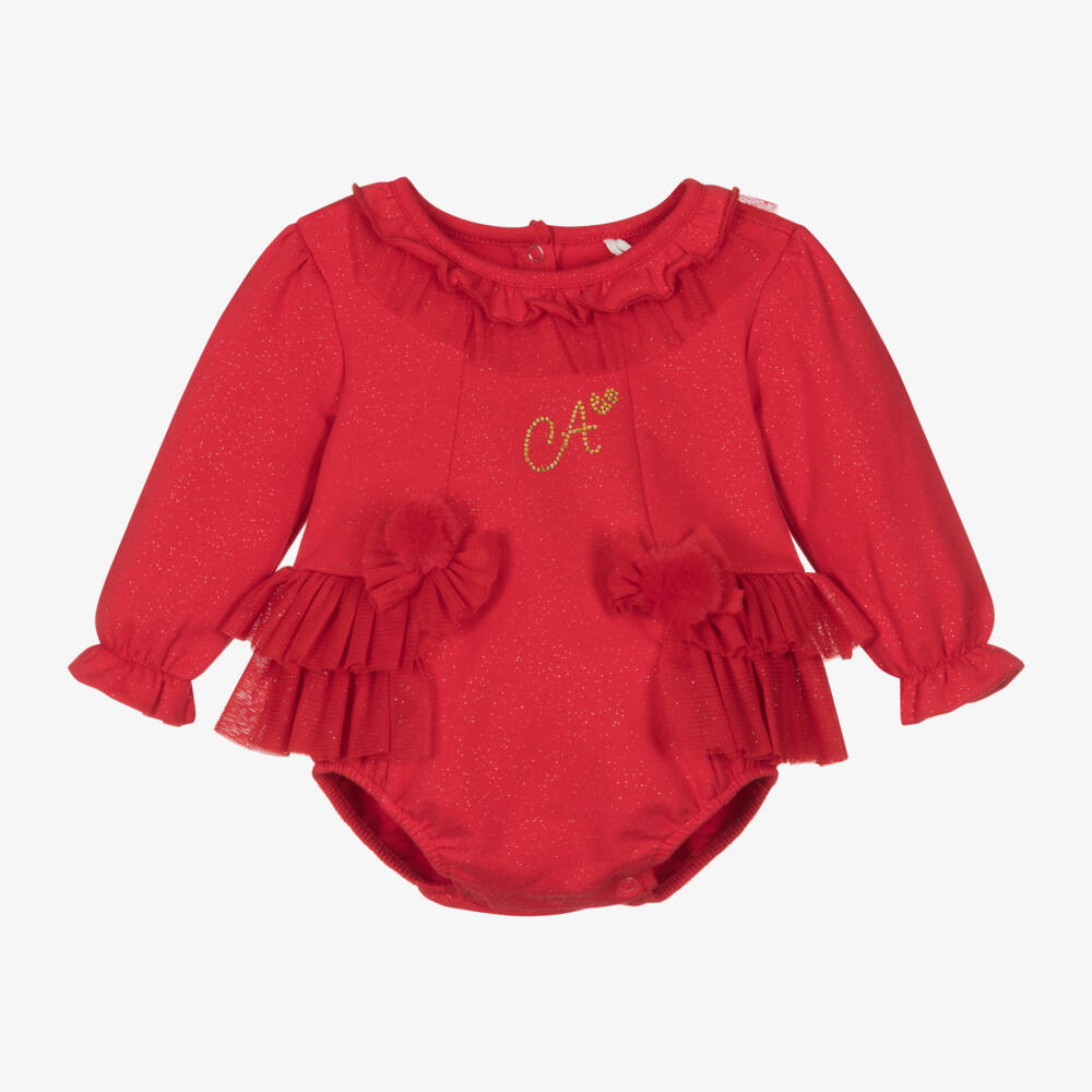 A Dee-Girls Sparkly Red Cotton Bodysuit | Childrensalon Outlet