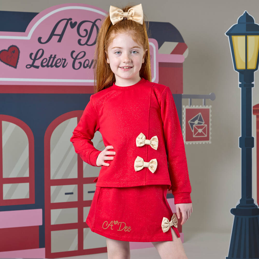 A Dee-Girls Sparkly Red Skirt Ensemble | Childrensalon Outlet