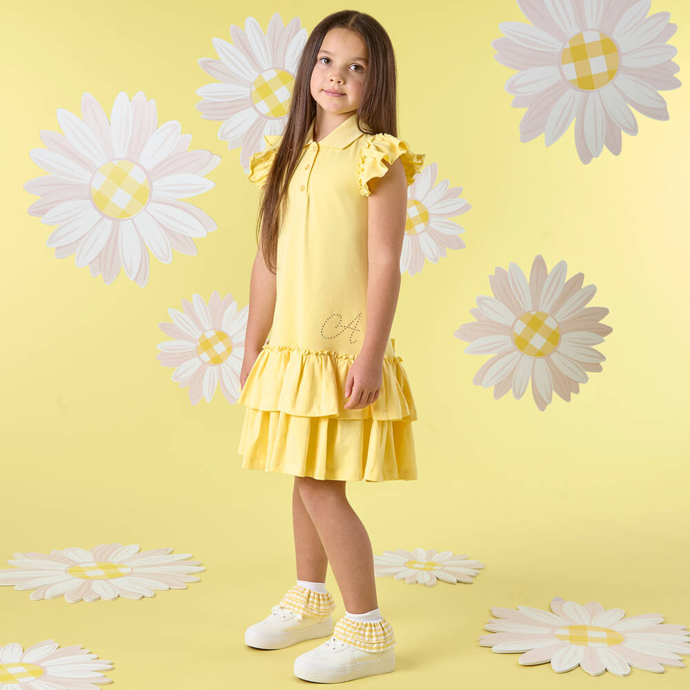 A Dee-فستان قطن مموج للبنات بلون الشمس | Childrensalon Outlet