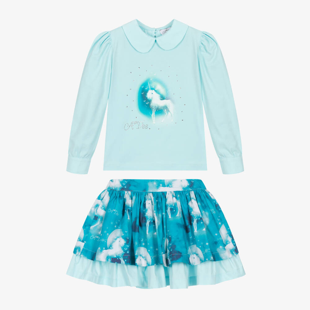 A Dee-Бирюзовый топ и юбка с единорогами | Childrensalon Outlet