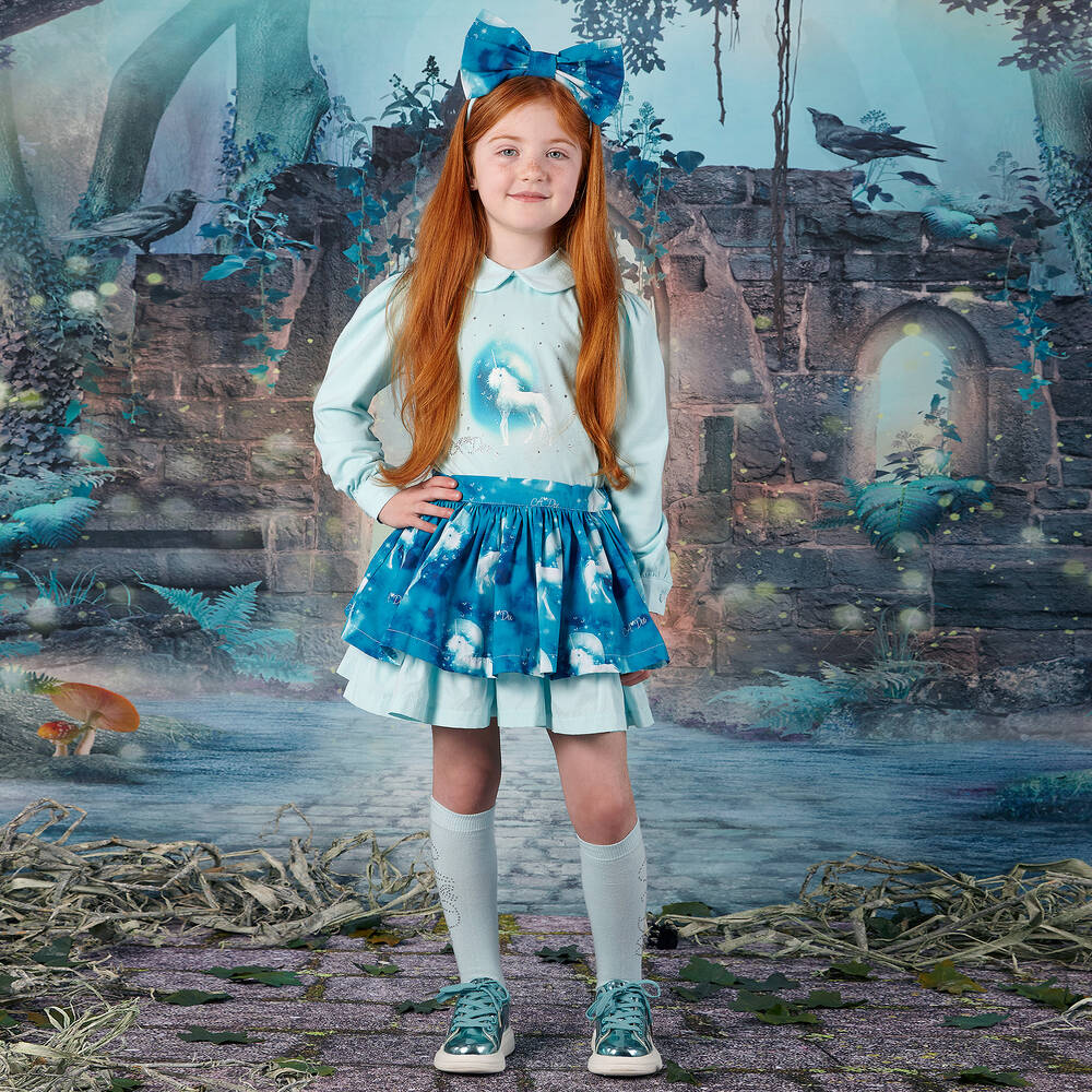 A Dee-Girls Turquoise Blue Unicorn Skirt Set | Childrensalon Outlet