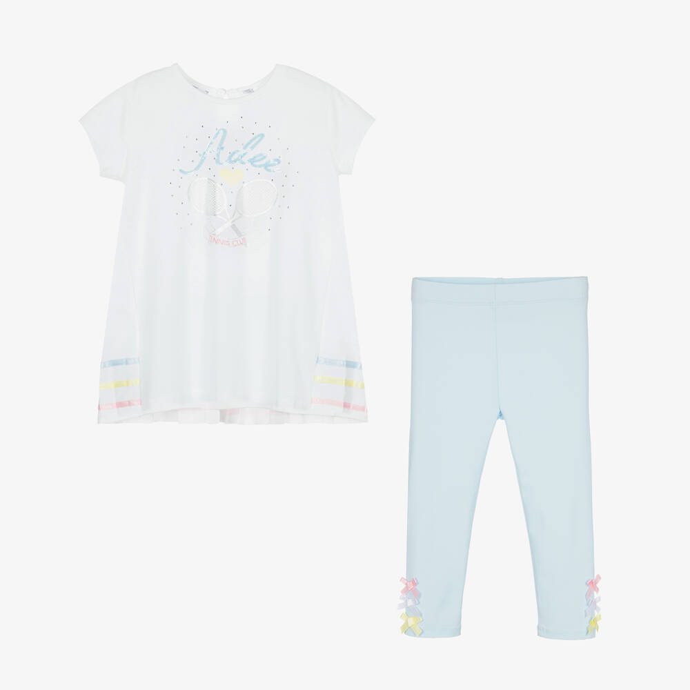 A Dee-Белый топ и голубые легинсы из хлопка | Childrensalon Outlet