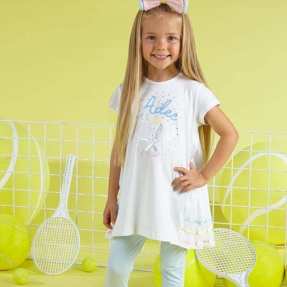 A Dee-Белый топ и голубые легинсы из хлопка | Childrensalon Outlet