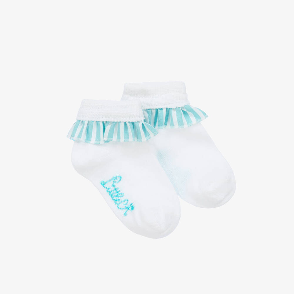 A Dee-Girls White & Blue Cotton Socks | Childrensalon Outlet