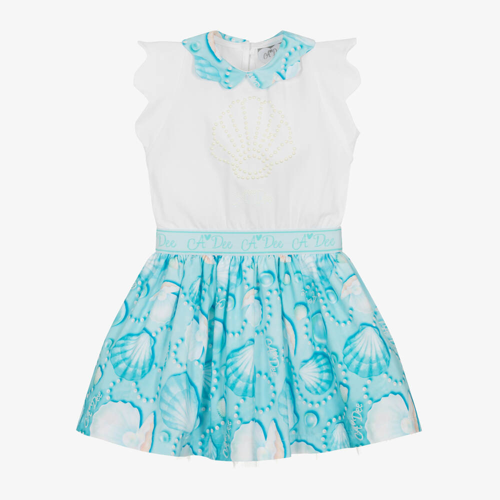 A Dee-Girls White & Blue Seashell Dress | Childrensalon Outlet