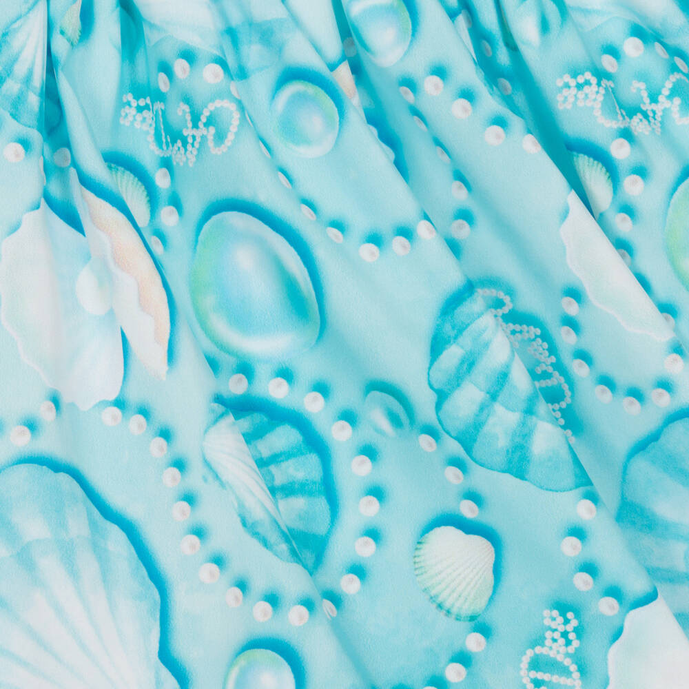 A Dee-فستان قطن جيرسي لون أبيض وأزرق تركواز | Childrensalon Outlet