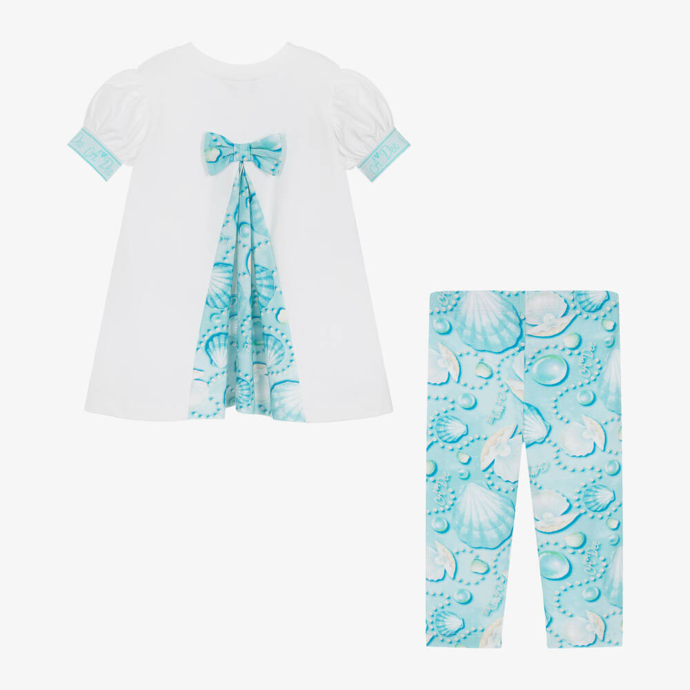 A Dee-طقم ليقنز بطبعة صدف لون أبيض وأزرق | Childrensalon Outlet