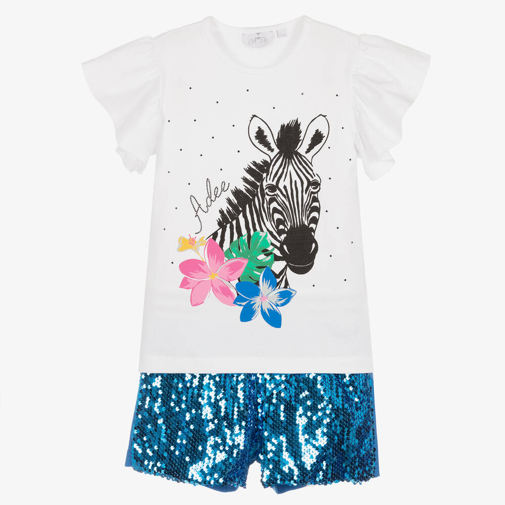 A Dee - Top & Paillettenshorts in Weiß/Blau | Childrensalon