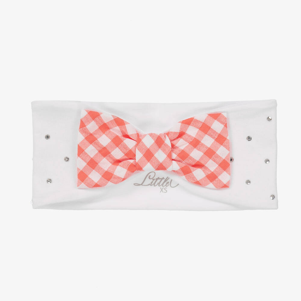 A Dee - Girls White & Coral Pink Bow Headband | Childrensalon