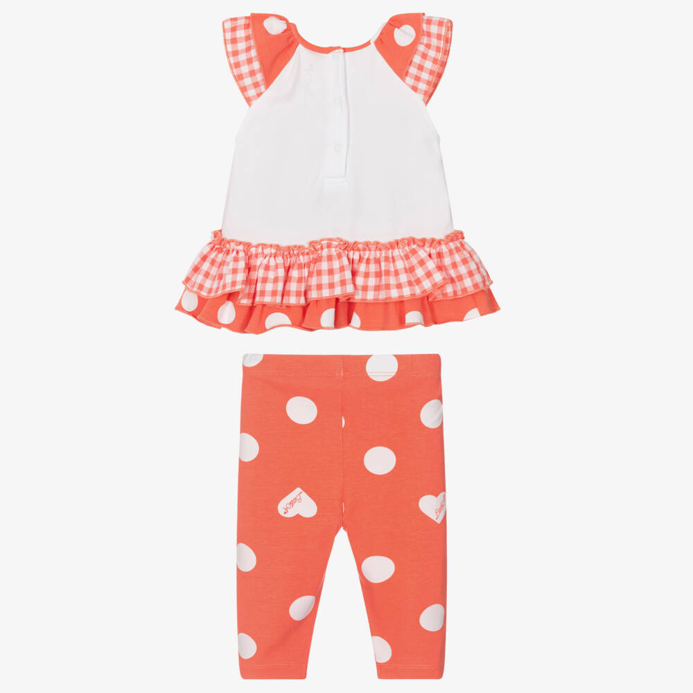 A Dee-Girls White & Coral Pink Cotton Leggings Set | Childrensalon Outlet