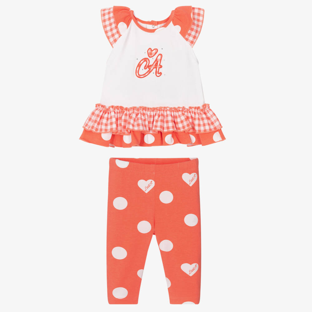 A Dee-Girls White & Coral Pink Cotton Leggings Set | Childrensalon Outlet