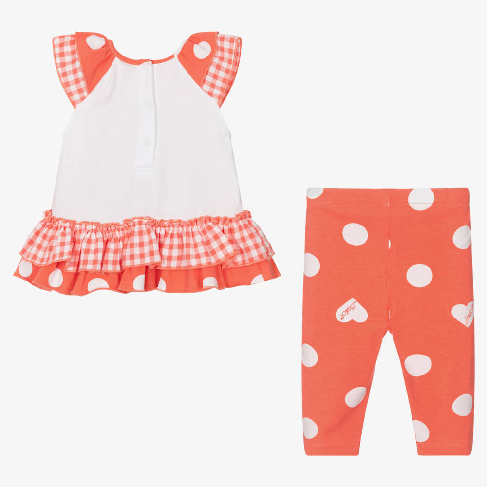 A Dee-طقم ليقنز قطن لون زهري مرجاني وأبيض | Childrensalon Outlet