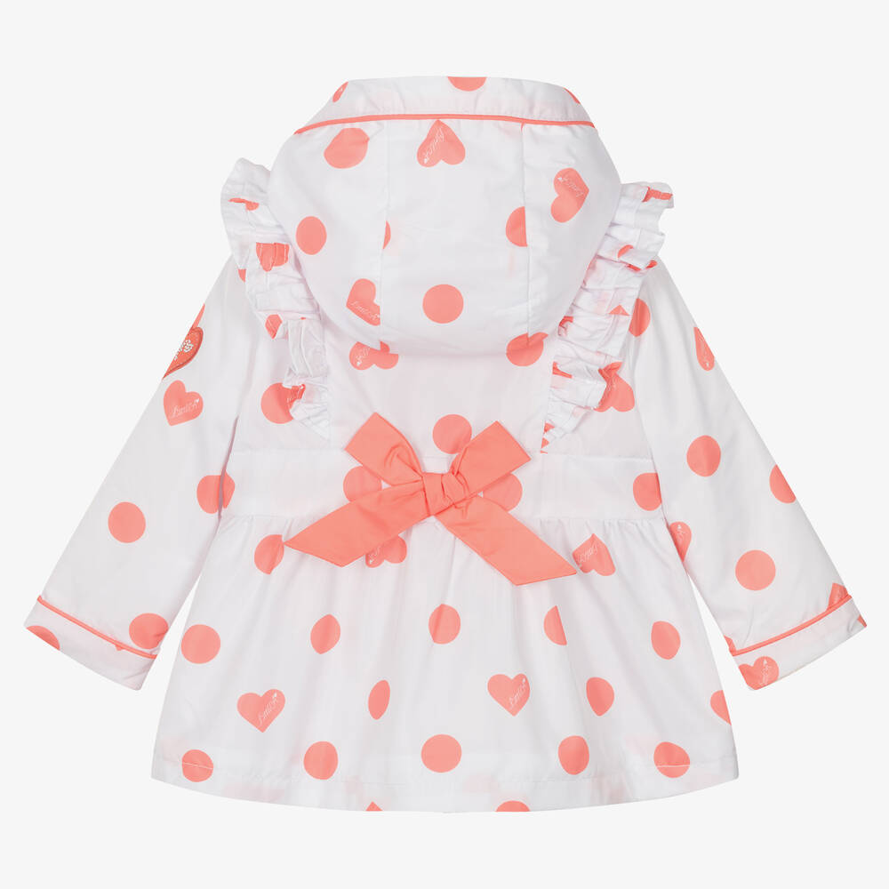 آدي-معطف مزين بككشكش لون أبيض وزهري مرجاني للبنات | Childrensalon Outlet