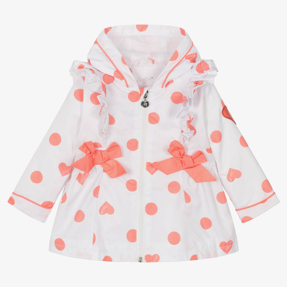 A Dee-Girls White & Coral Pink Ruffle Coat | Childrensalon Outlet