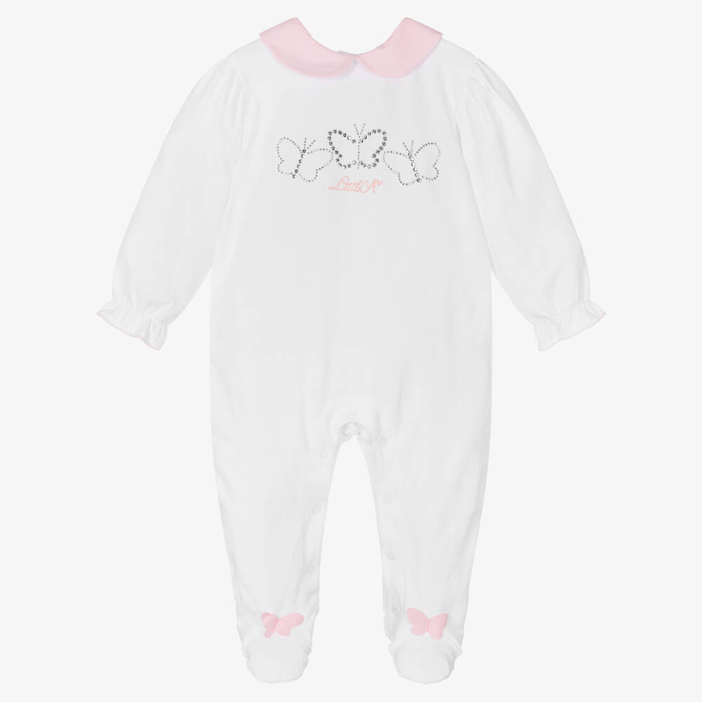 A Dee - Girls White Cotton Babygrow | Childrensalon