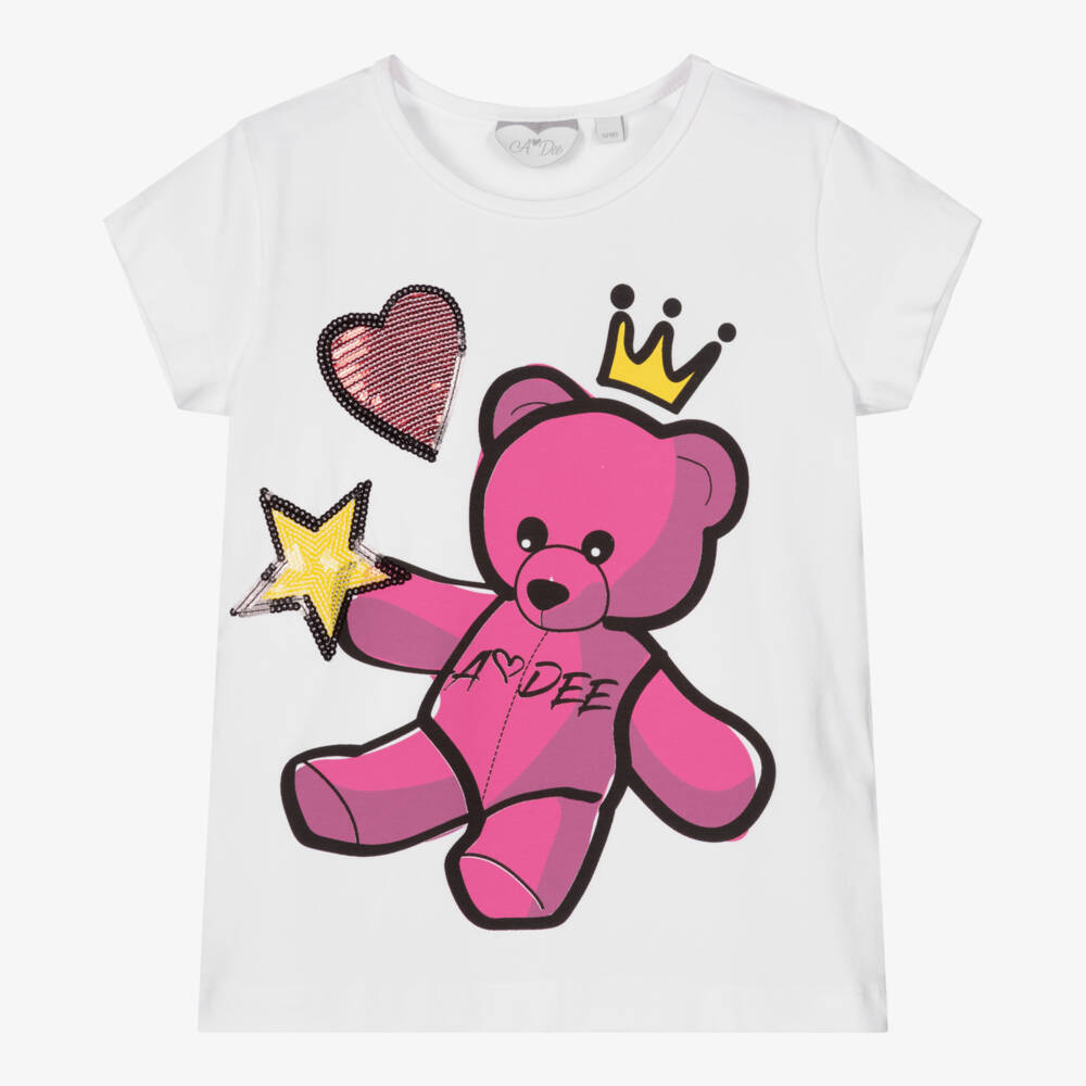 A Dee-Girls White Cotton Bear T-Shirt | Childrensalon Outlet