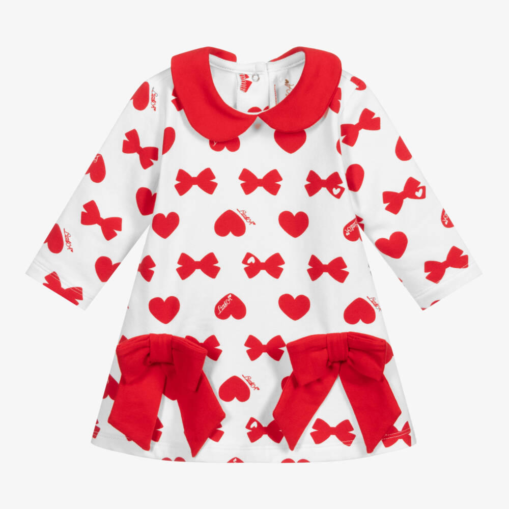 A Dee-Белое хлопковое платье с сердечками | Childrensalon Outlet