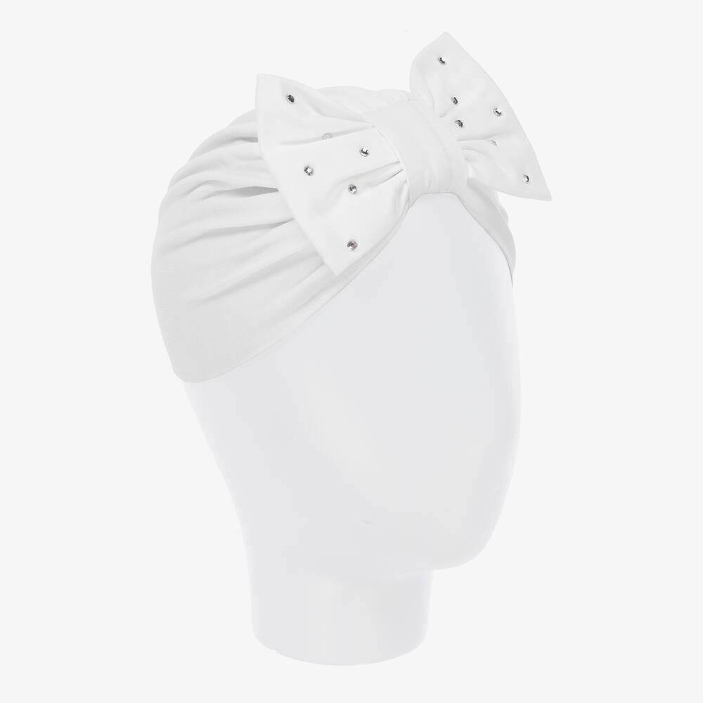 A Dee-Girls White Cotton Diamanté Turban | Childrensalon Outlet