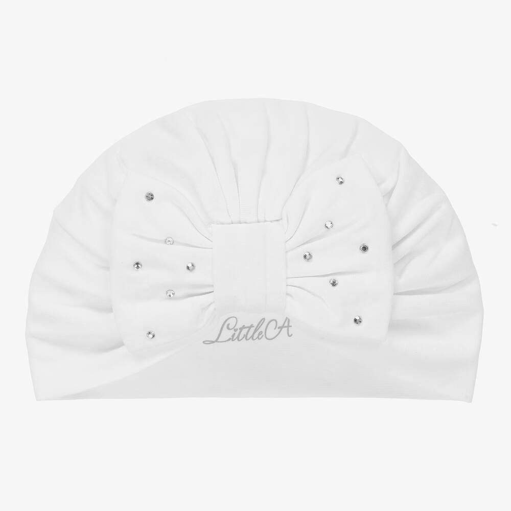 A Dee-Girls White Cotton Diamanté Turban | Childrensalon Outlet