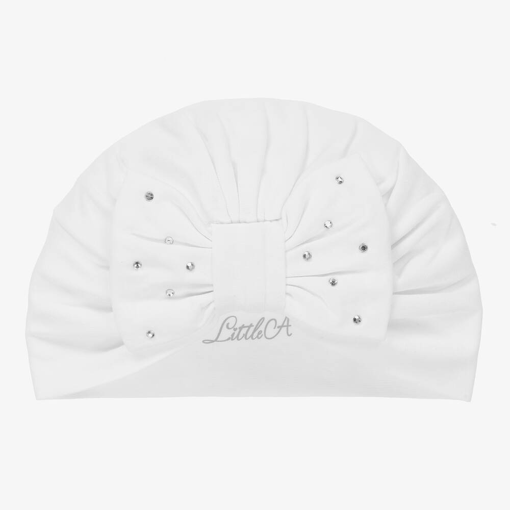 A Dee - Girls White Cotton Diamanté Turban | Childrensalon