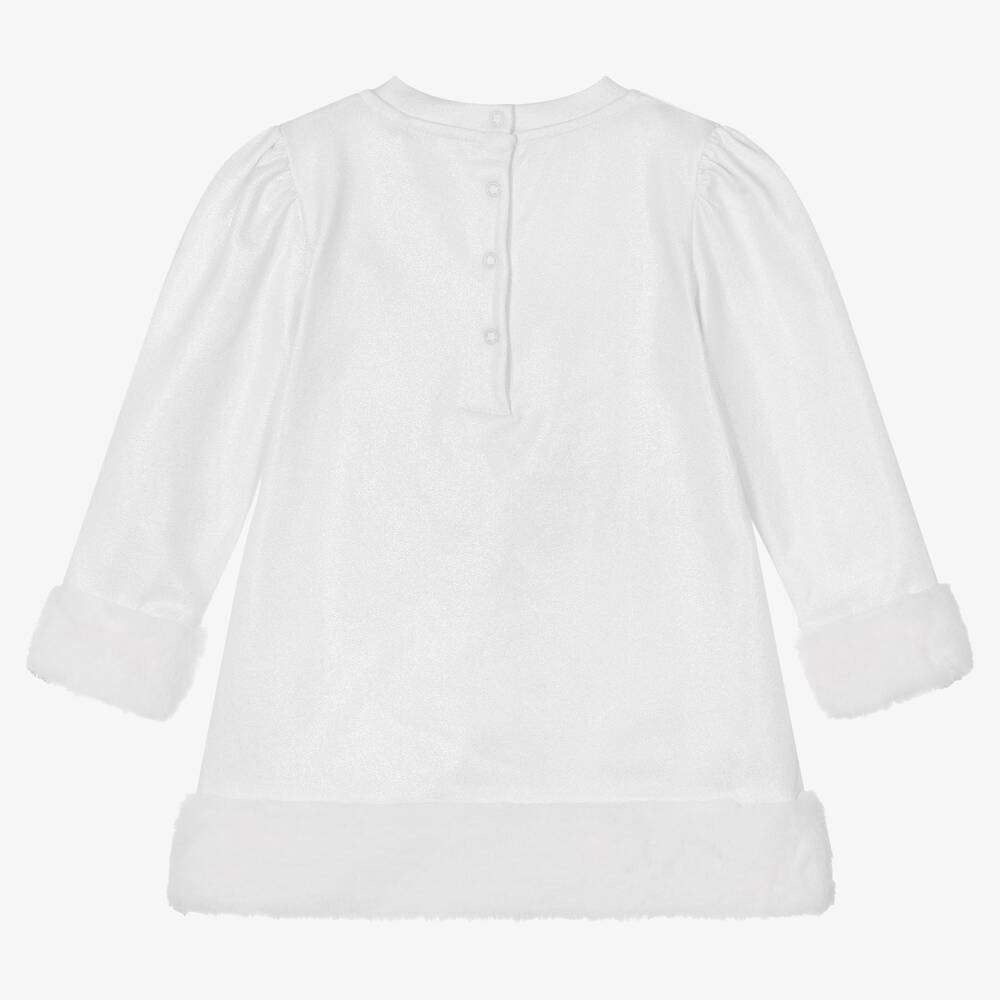 A Dee-Белое хлопковое платье с отделкой из искусственного меха | Childrensalon Outlet