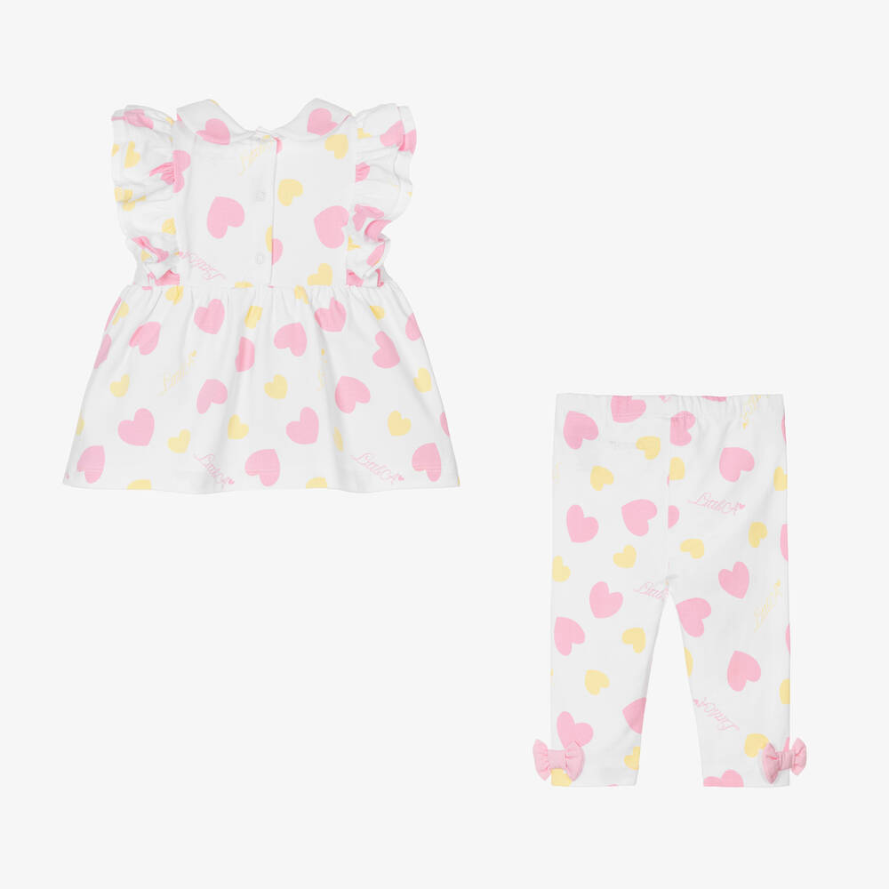 A Dee-Girls White Cotton Hearts Leggings Set | Childrensalon Outlet