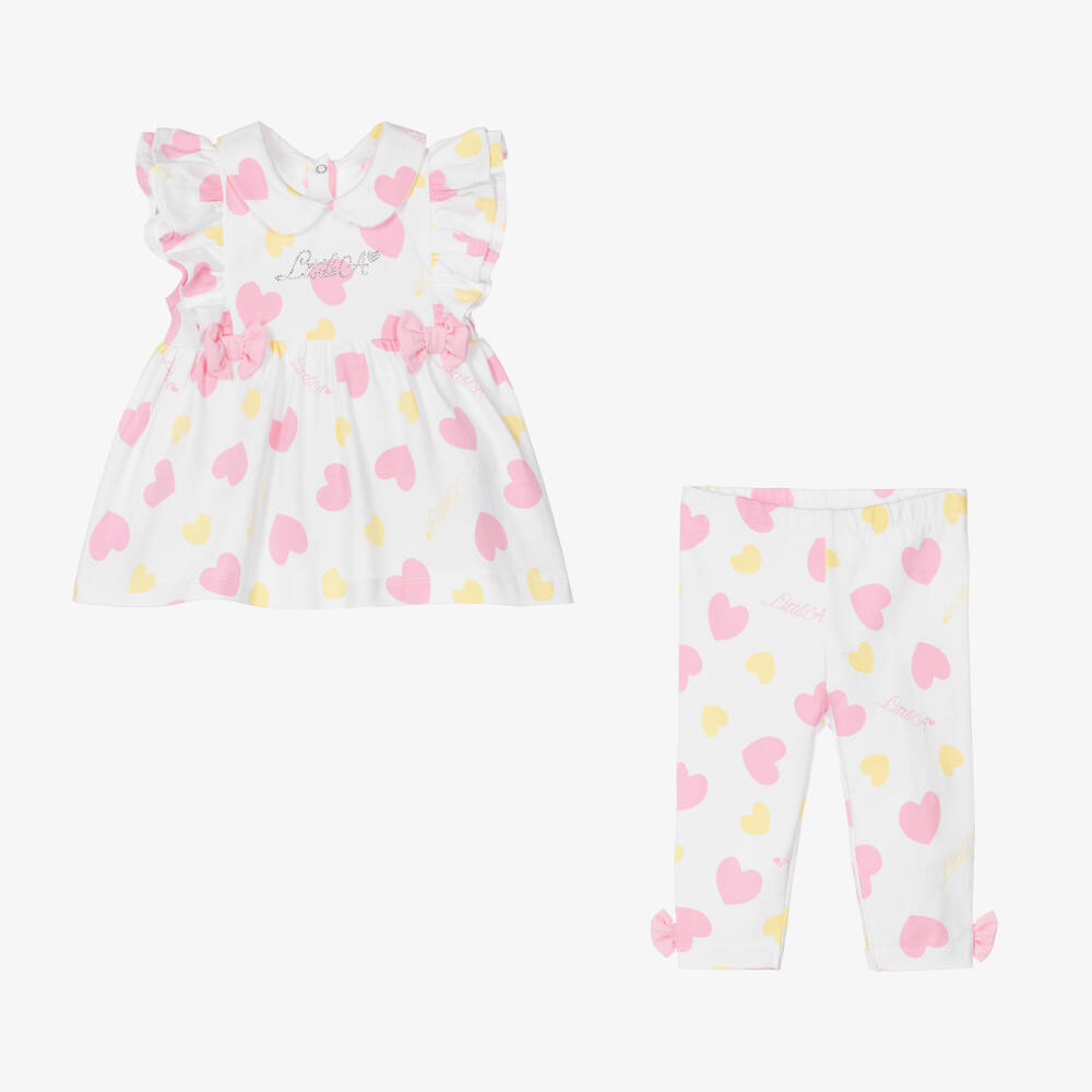 A Dee-Girls White Cotton Hearts Leggings Set | Childrensalon Outlet