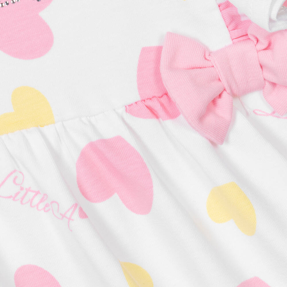 A Dee-Girls White Cotton Hearts Leggings Set | Childrensalon Outlet
