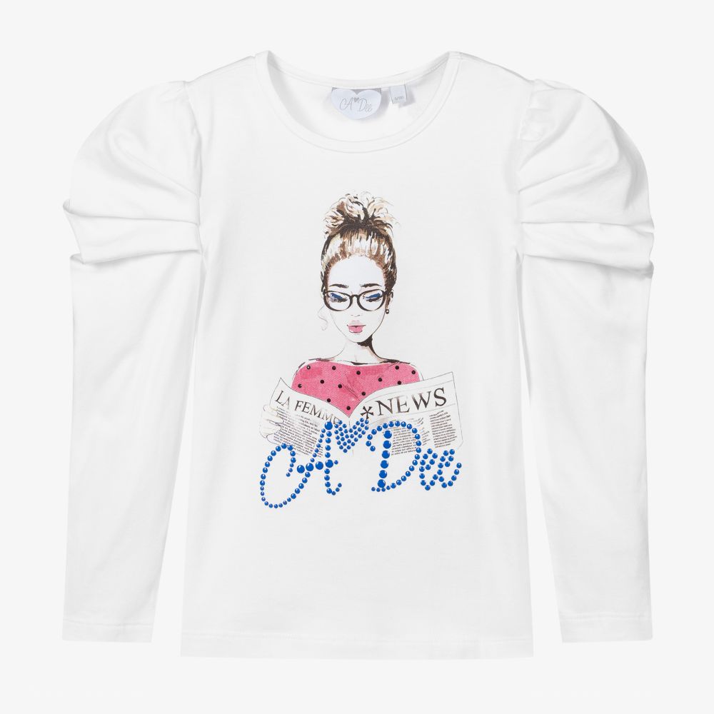 A Dee - T-shirt blanc en coton Fille | Childrensalon