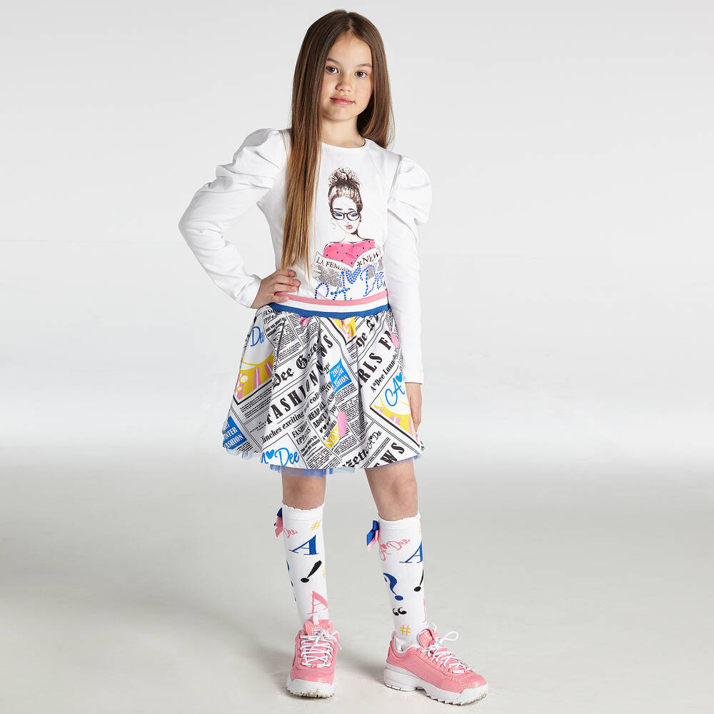 A Dee-تيشيرت قطن جيرسي لون أبيض للبنات | Childrensalon Outlet