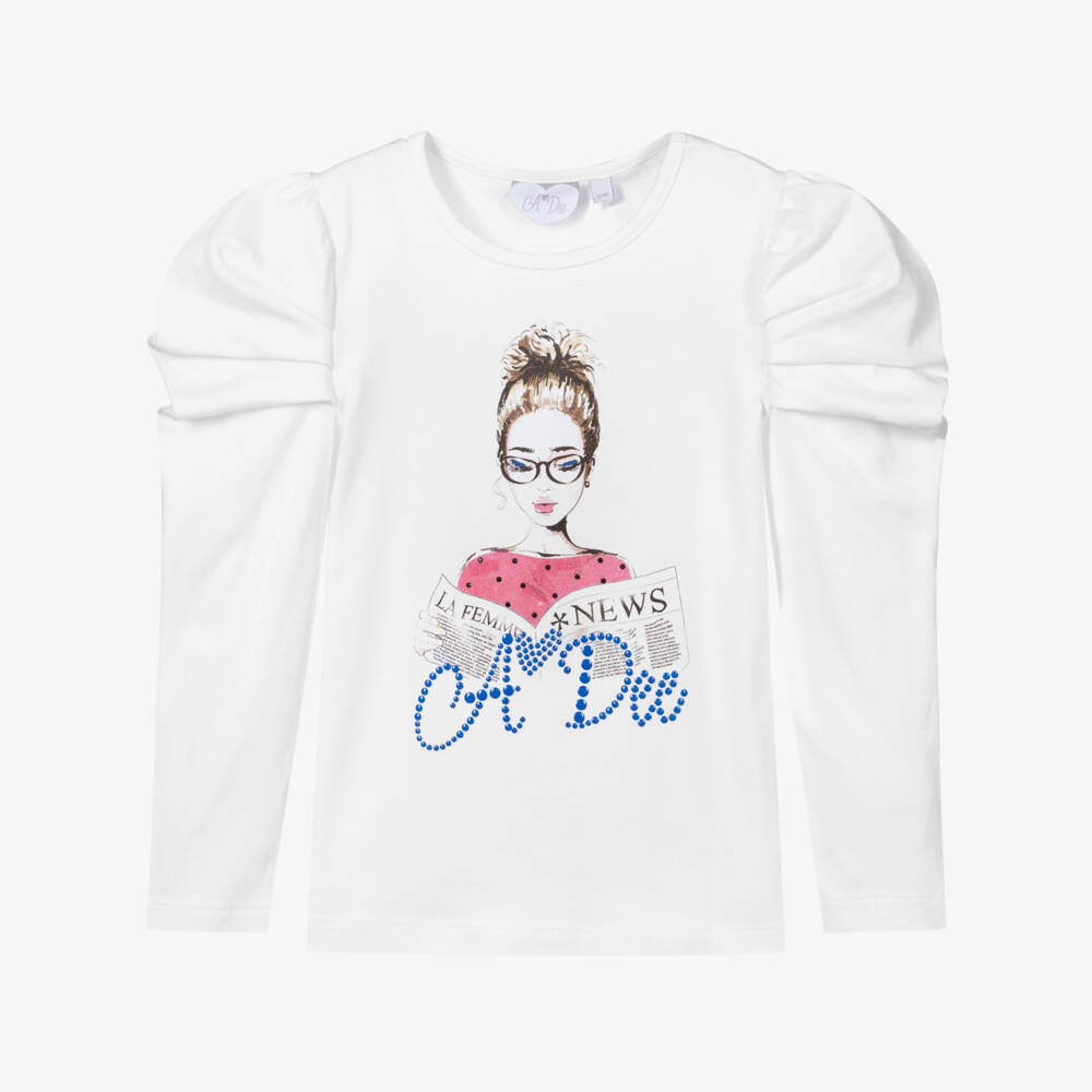 A Dee-تيشيرت قطن جيرسي لون أبيض للبنات | Childrensalon Outlet