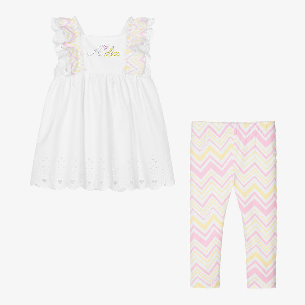 A Dee-Girls White Cotton Zigzag Leggings Set | Childrensalon Outlet