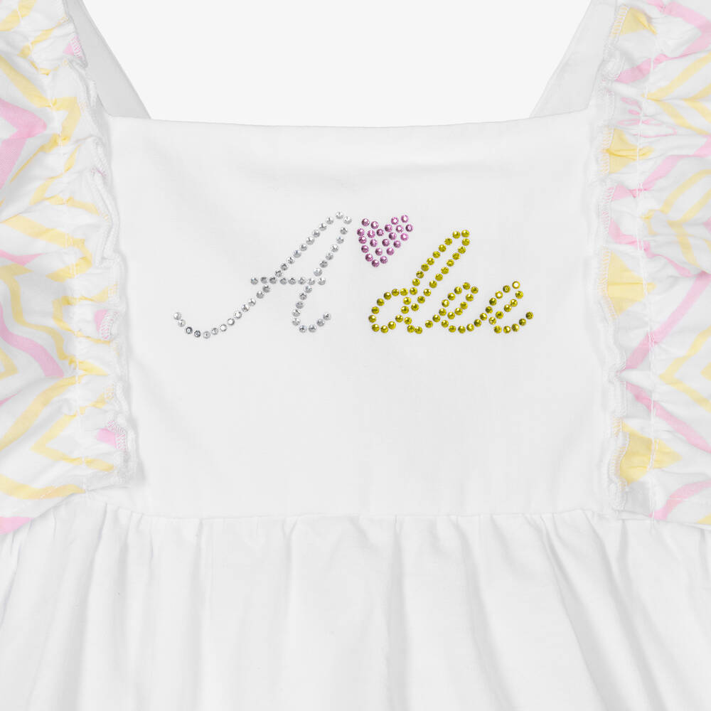 A Dee-Girls White Cotton Zigzag Leggings Set | Childrensalon Outlet