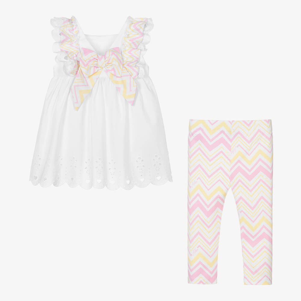 A Dee-Girls White Cotton Zigzag Leggings Set | Childrensalon Outlet