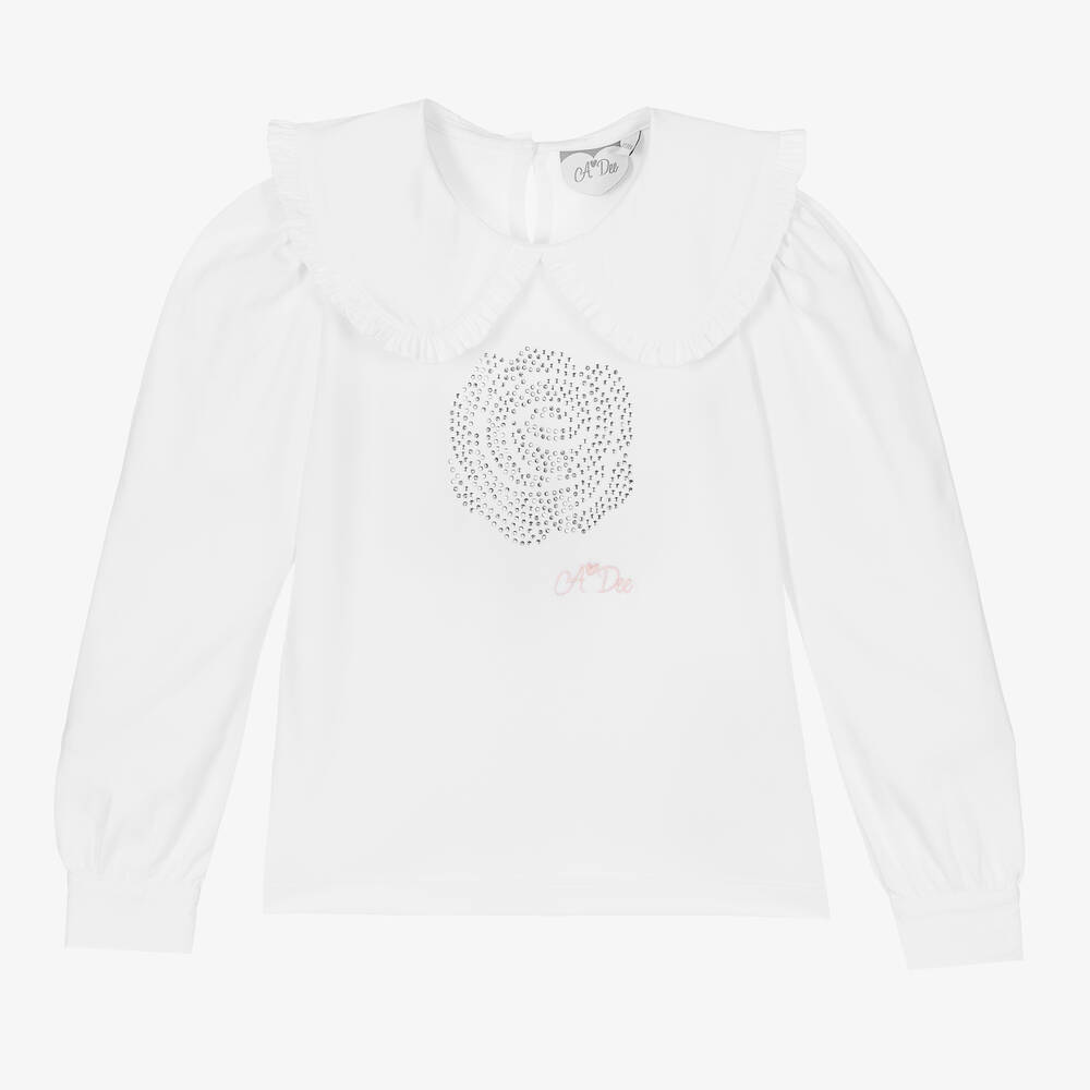 A Dee - Haut blanc avec rose en strass Fille | Childrensalon