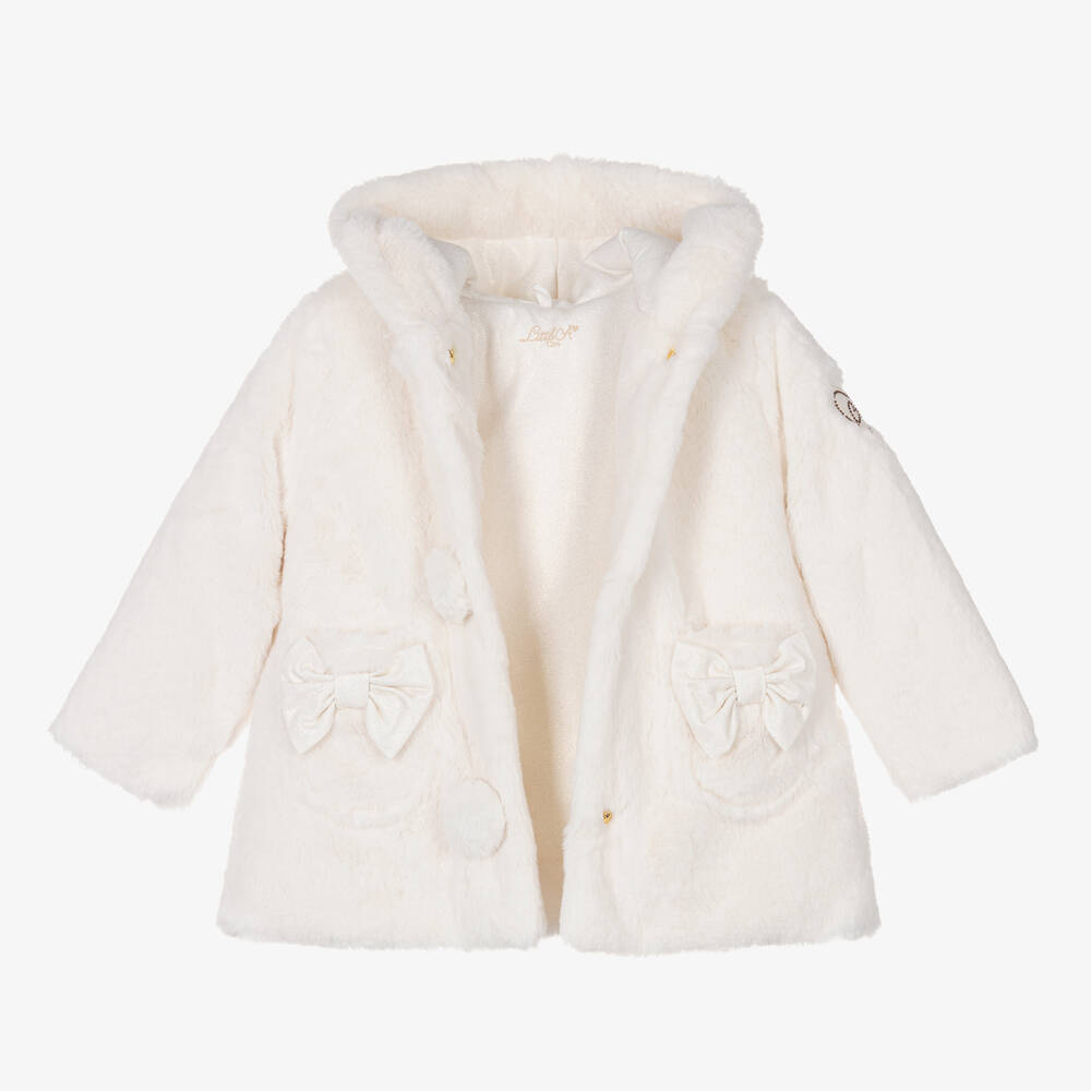 Girls white faux fur coat cheap