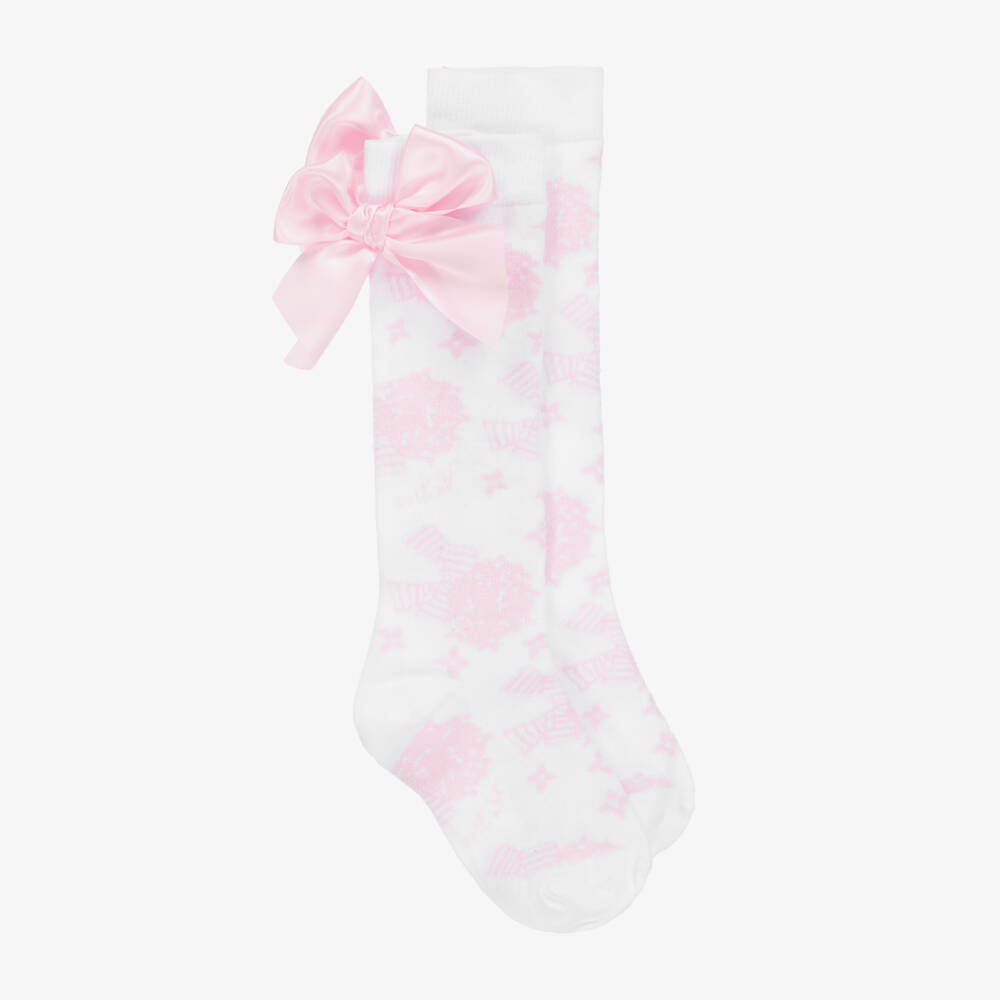 A Dee-Girls White Floral Patterned Knee Socks | Childrensalon Outlet