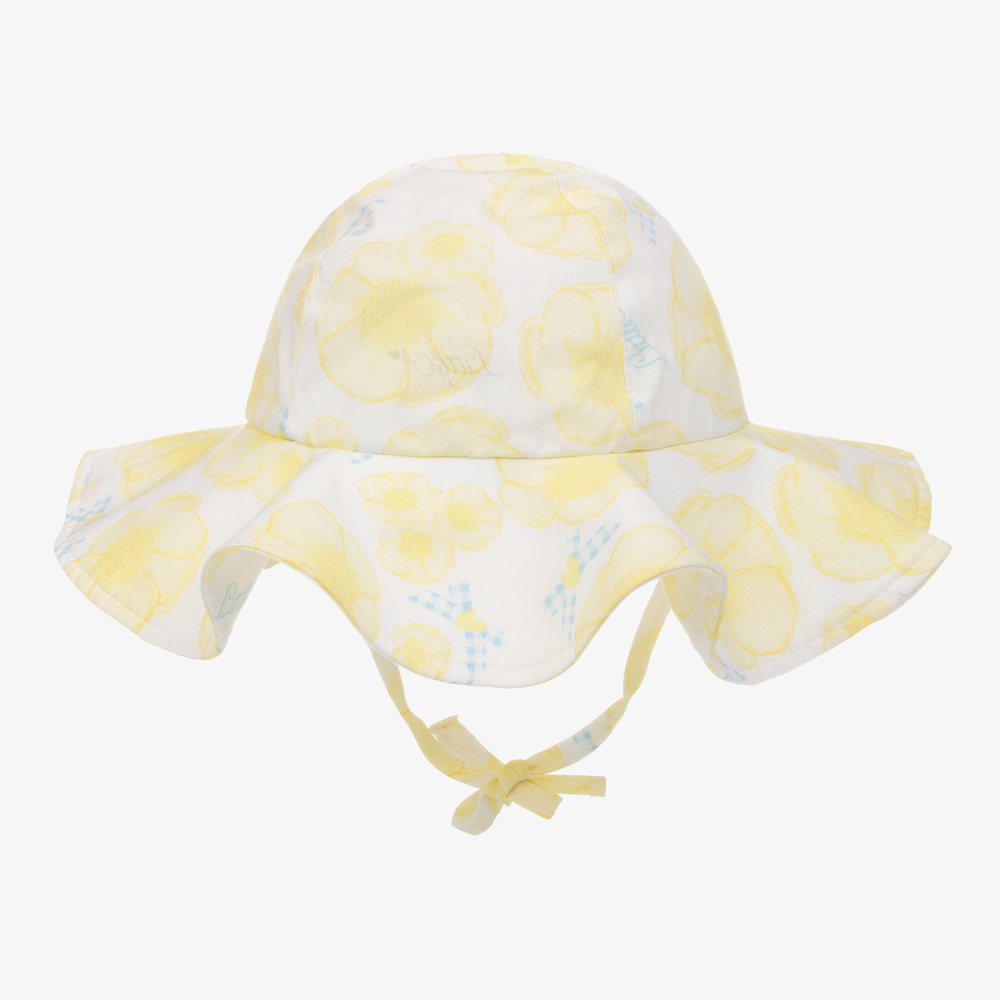 A Dee - قبعة للشمس قطن لون أبيض بطبعة ورود للبنات | Childrensalon