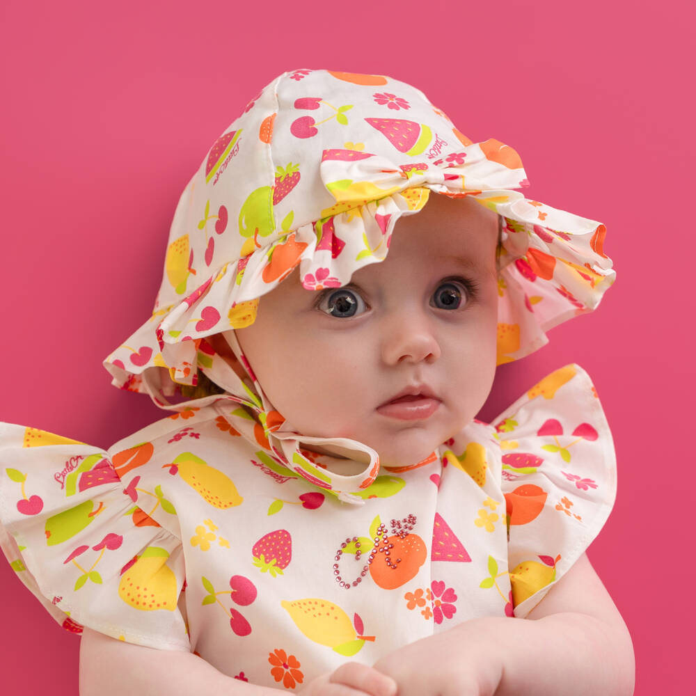 A Dee-Girls White Fruit Pattern Hat | Childrensalon Outlet