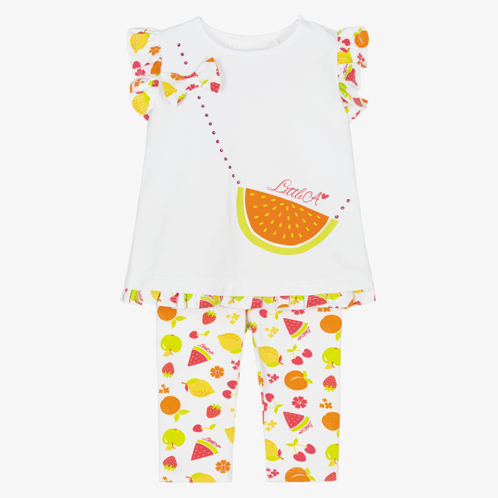A Dee-Girls White Fruit Pattern Leggings Set | Childrensalon Outlet