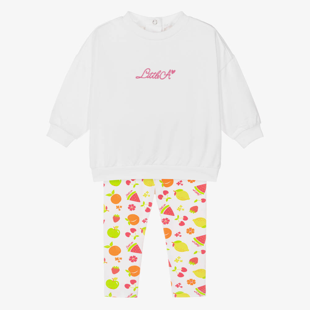 A Dee-Girls White Fruit Pattern Leggings Set | Childrensalon Outlet