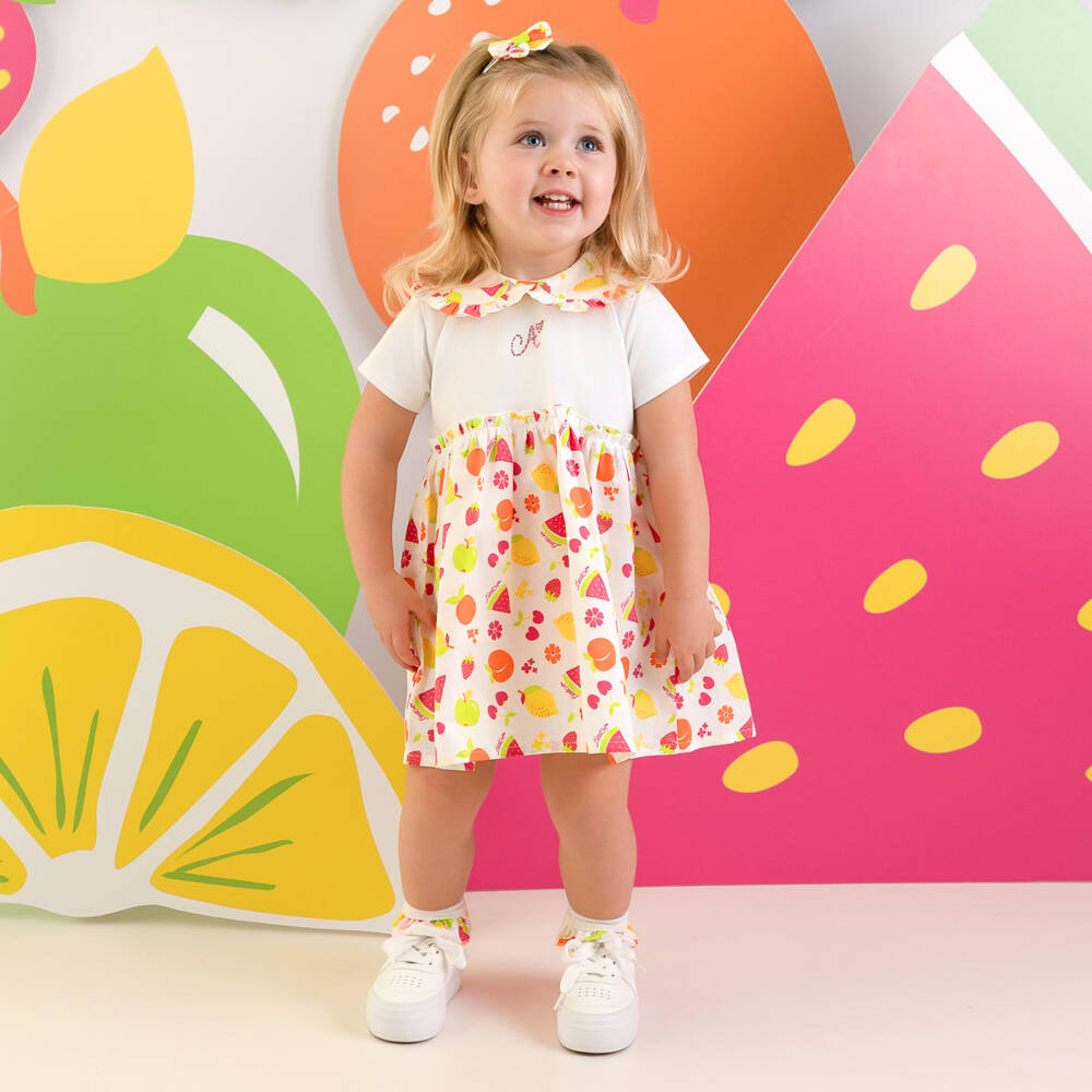 A Dee-Girls White Fruit Print Dress | Childrensalon Outlet