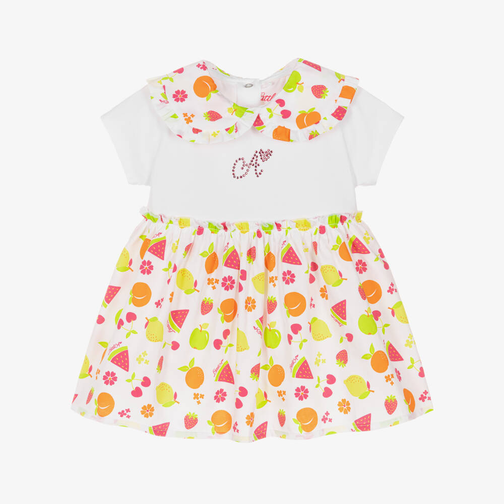 A Dee-Girls White Fruit Print Dress | Childrensalon Outlet