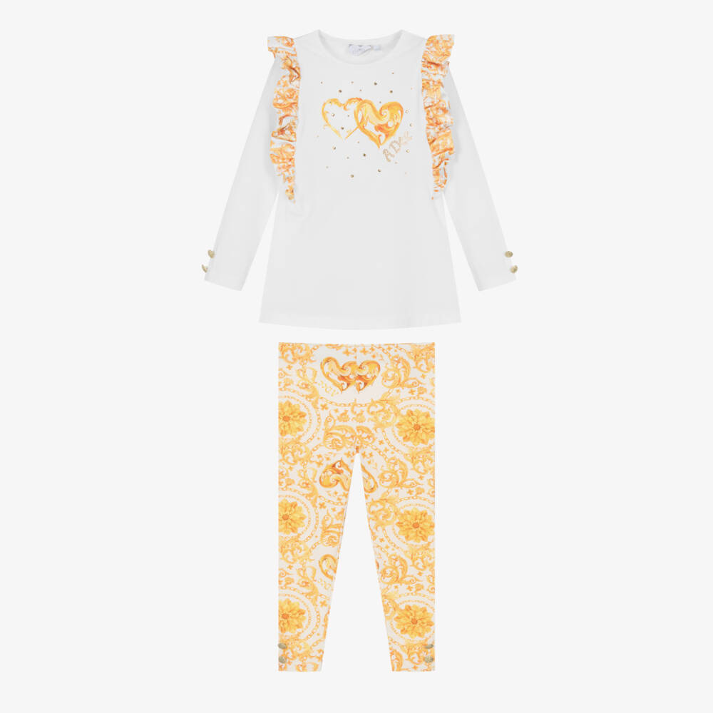 A Dee-Бело-золотистый топ и легинсы из хлопка | Childrensalon Outlet